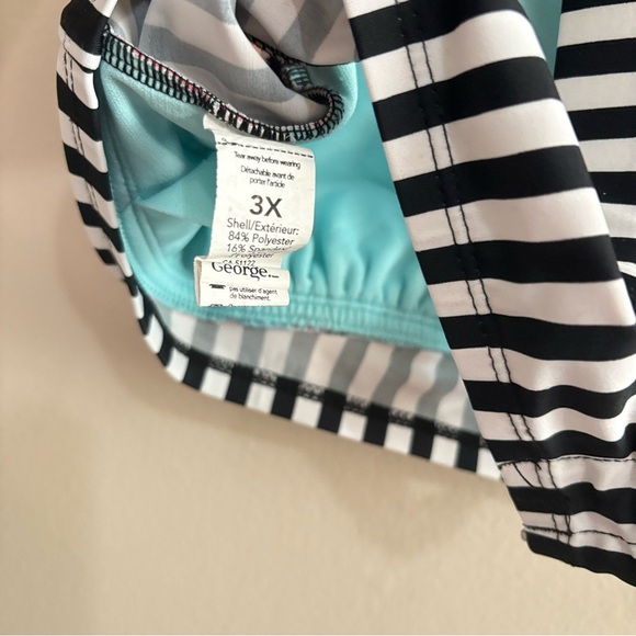 George Pink & Aqua Floral w Striped Band Plus Size Bikini Top - Picture 9 of 9